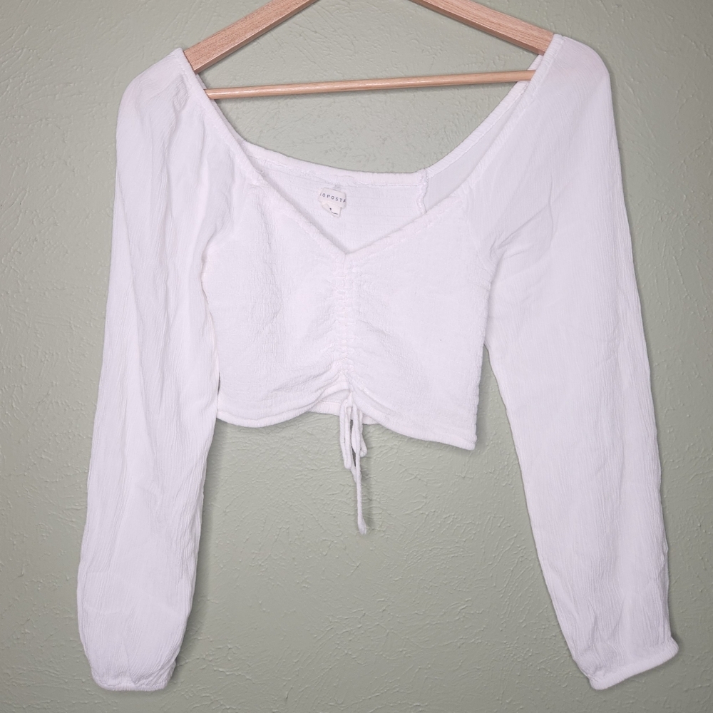 Aeropostale White Cinched Smocked Top Small Gauzy Flowy Cropped Milkmaid